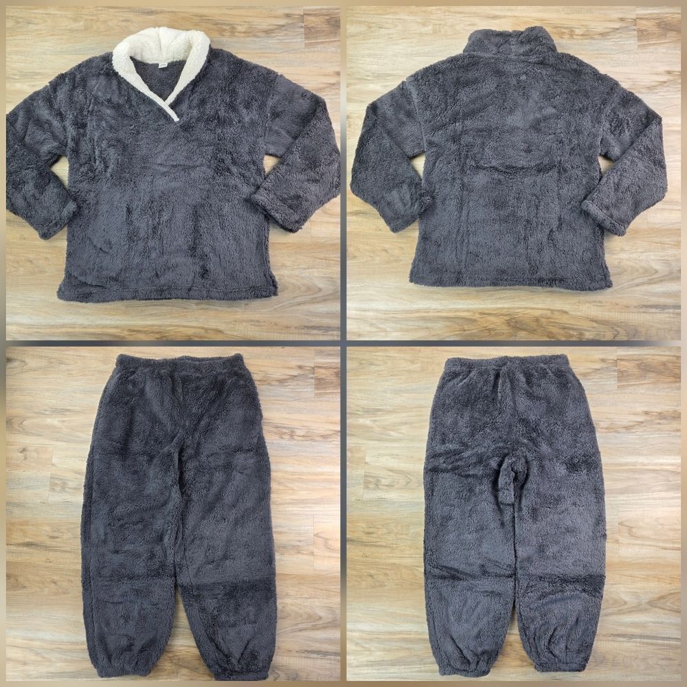 🩵⏭️NWOT Gray Fleece Shirt & Pants Loungewear Set Men's Medium